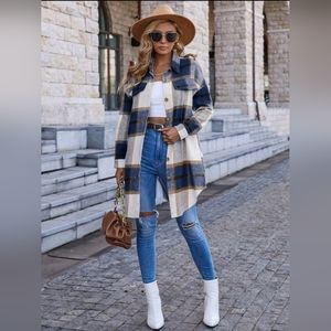 Plaid Print Drop Shoulder Overcoat
